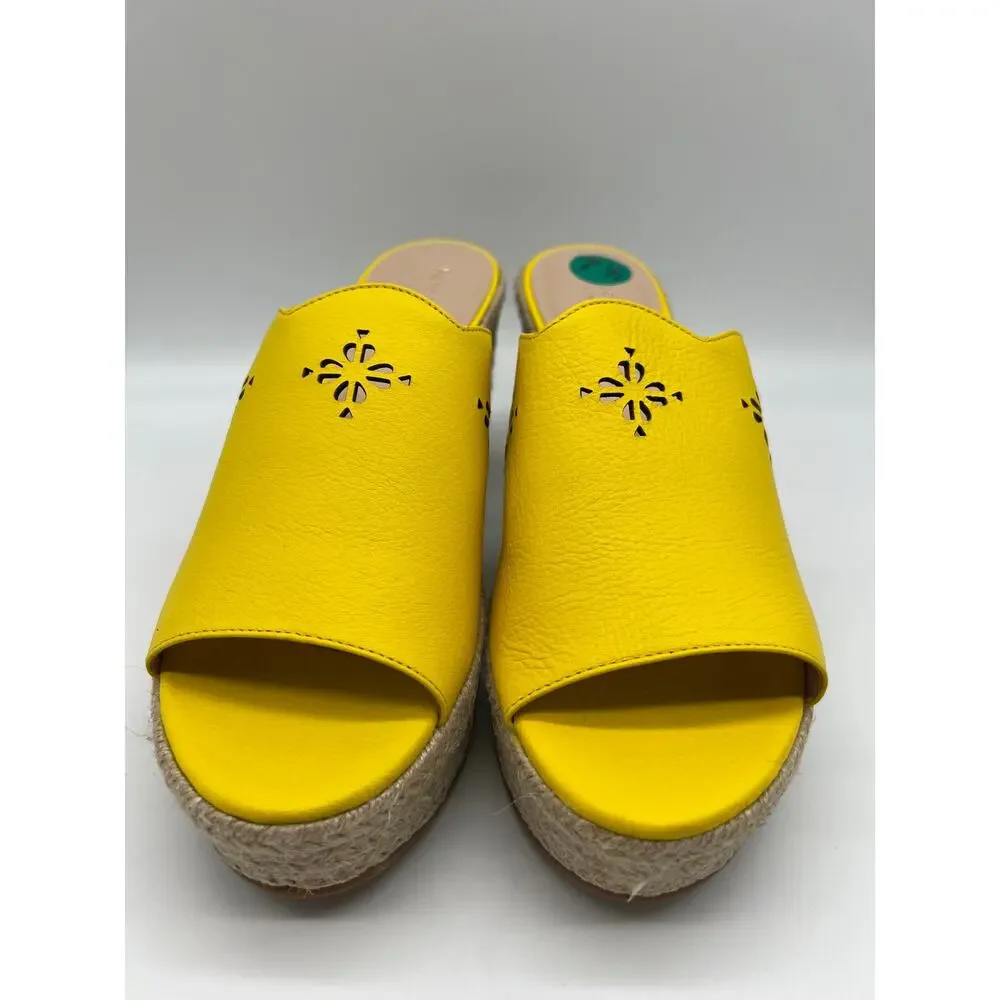 Kate Spade Tenley Espadrille Wedge Mule Sandal Yellow Leather S8311001 Size 7.5